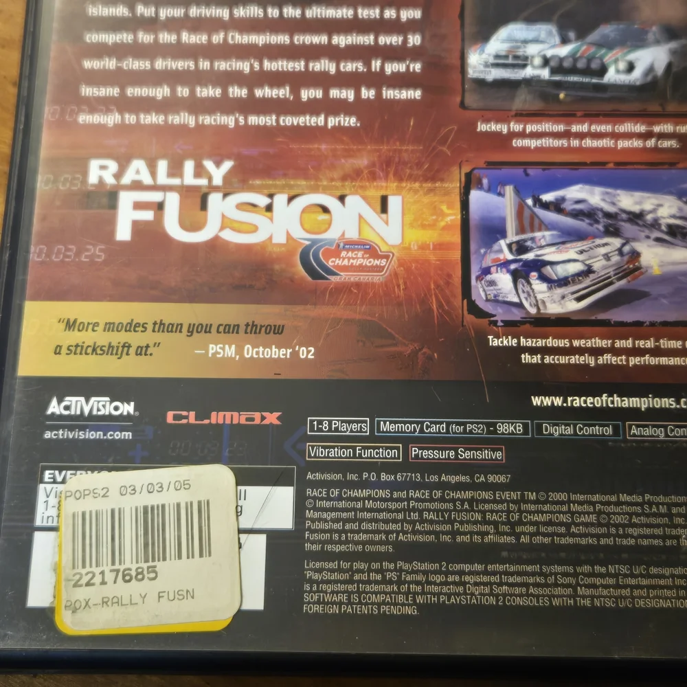 Rally Fusion for PlayStation 2 - Black Case Ps2 Video Games Tested Working